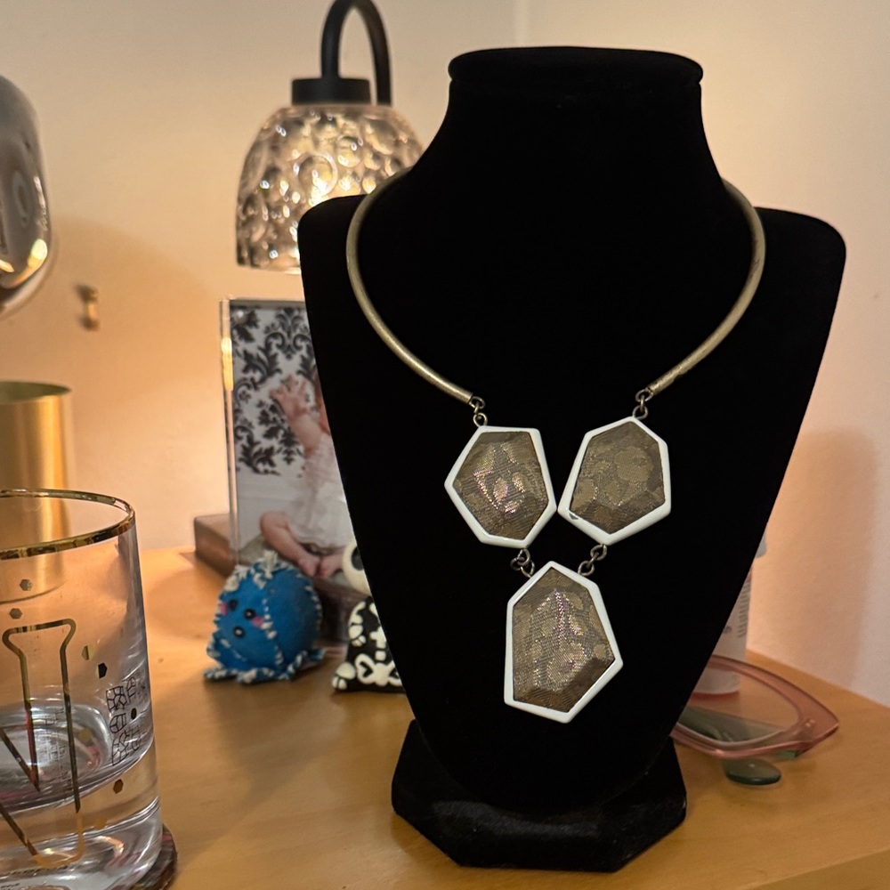 Marc By Marc Jacobs Gold and White Hexagon Necklace